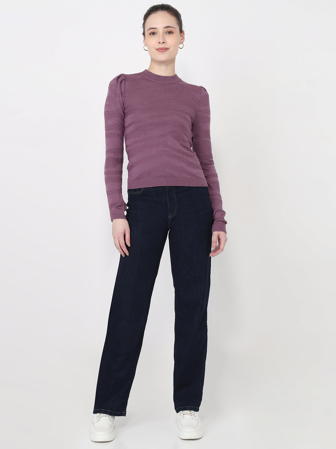 Women Mauve Slim Fit Flat Knit