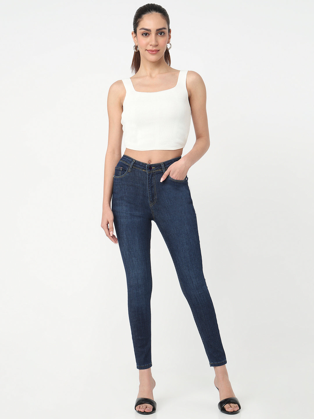 Women Off White Slim Cami Top