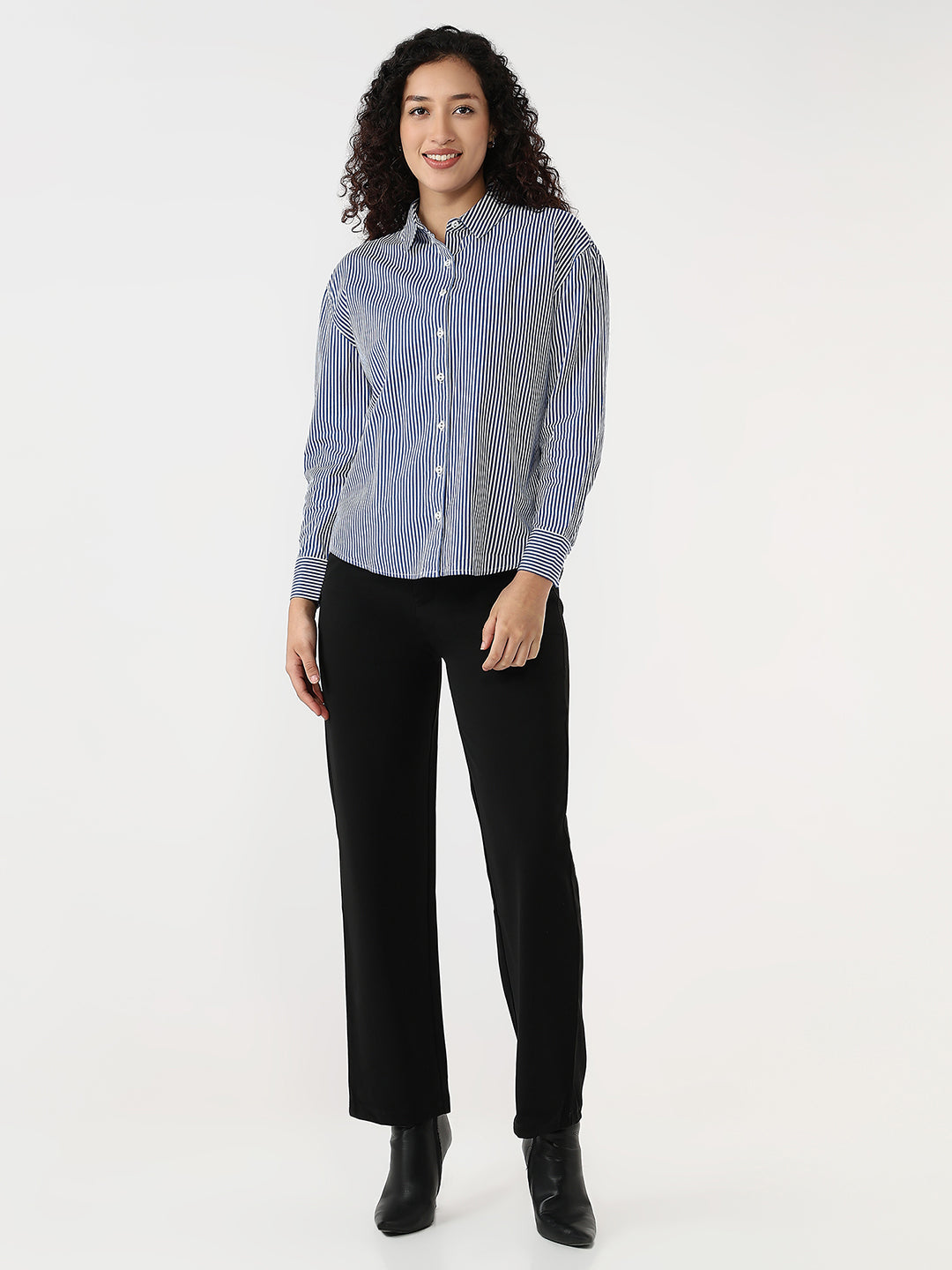 Women Electric Blue/White Slim Oversized Shirt