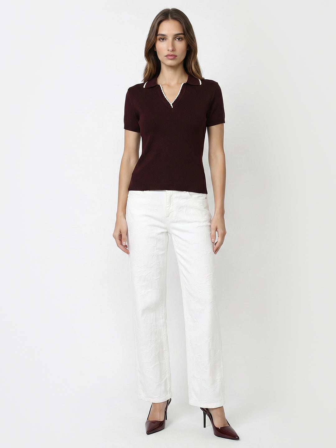 Women Wine Flat Knit