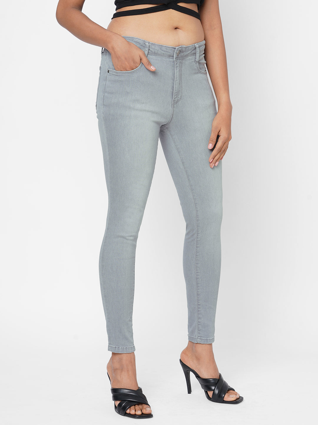Women Grey High-Rise Skinny Jeans