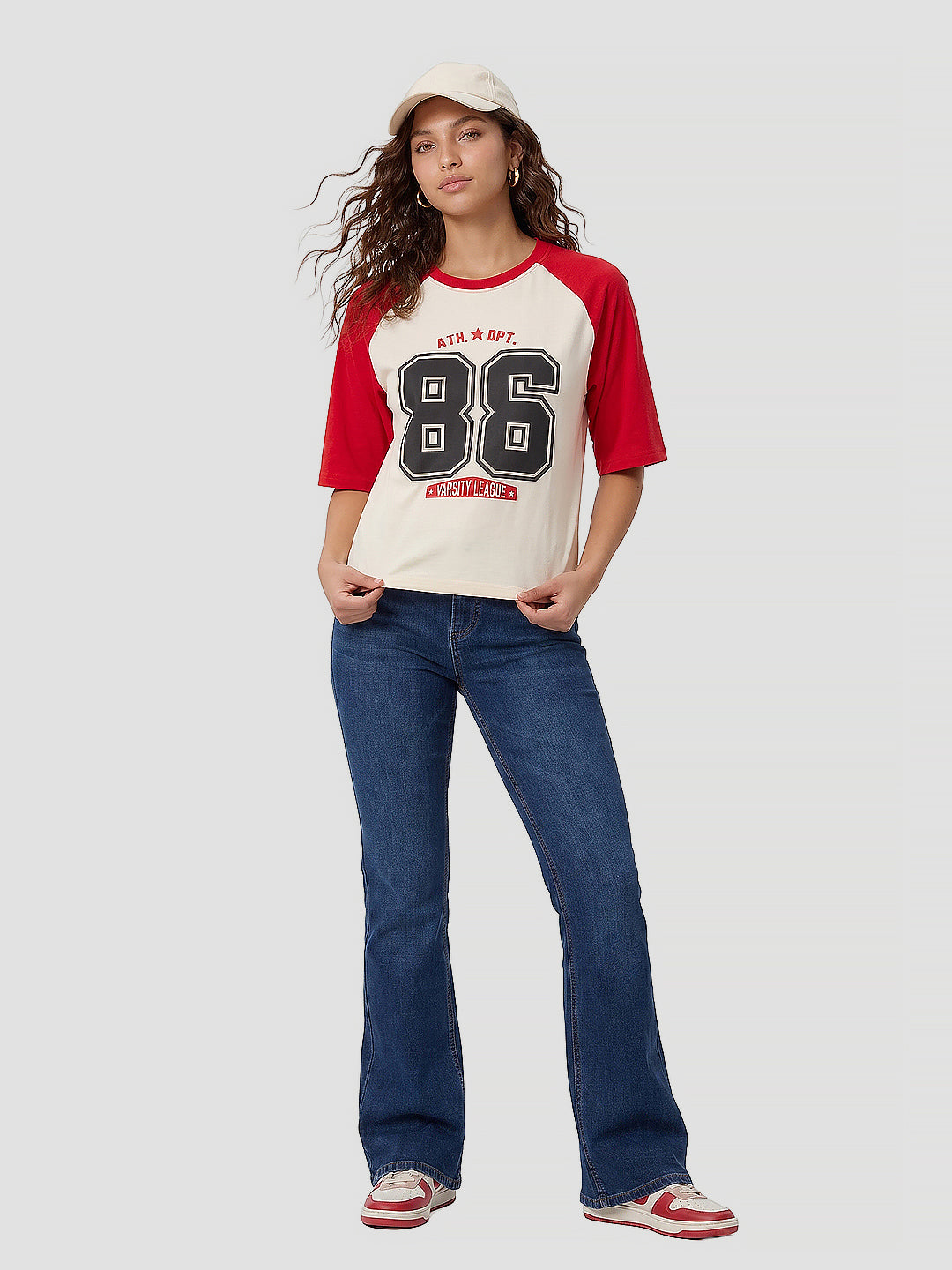 Women Ivory/Red Crop Tees