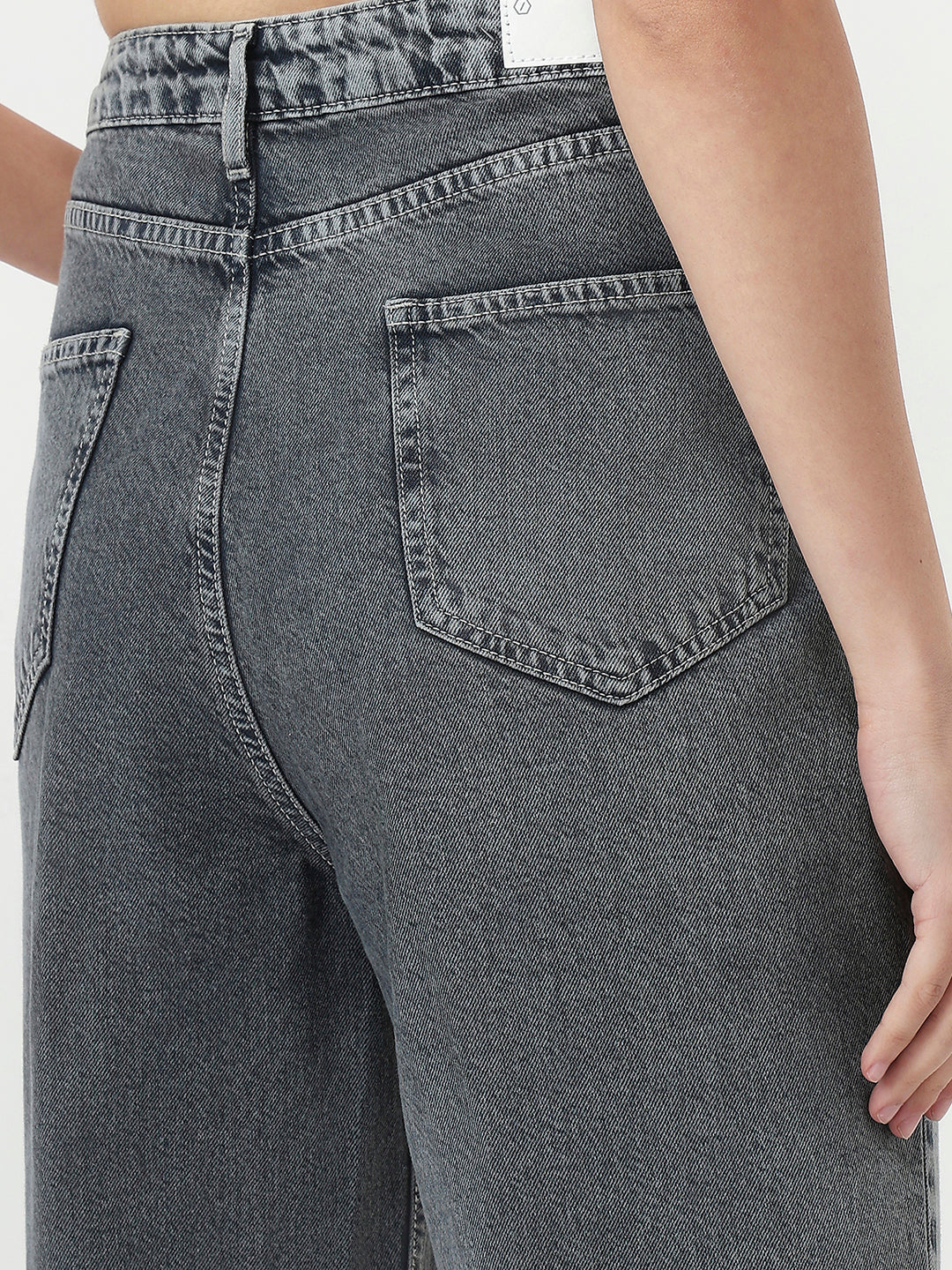 Women Grey High-Rise Mom Fit Jeans