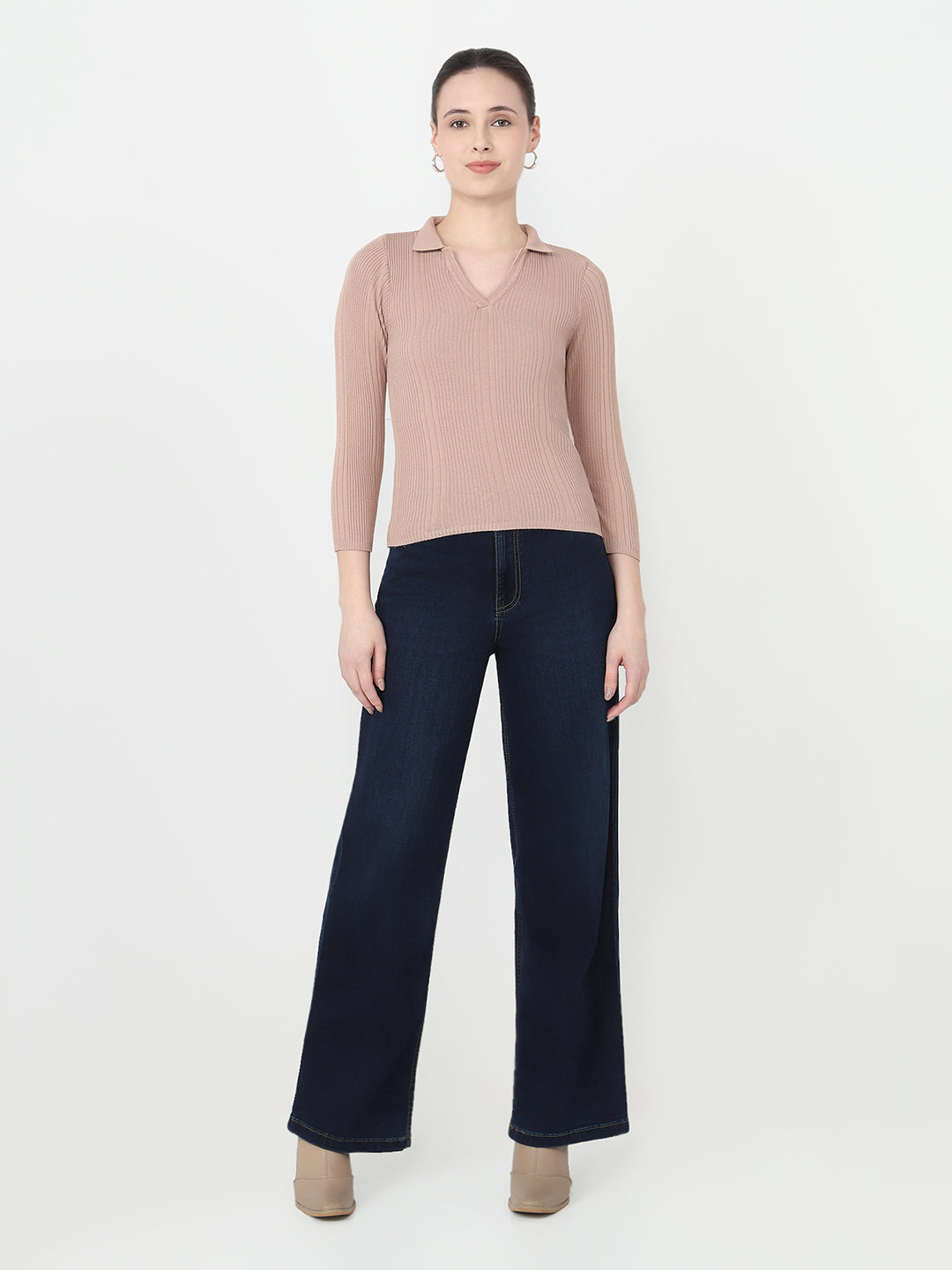 Women Beige Flat Knit