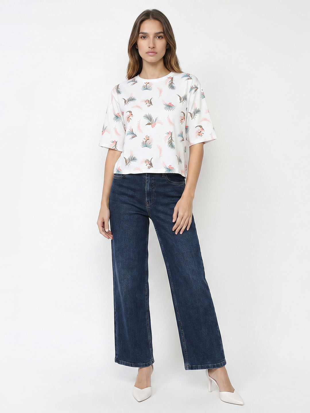 Women Floral Graphic Print Crop Tees