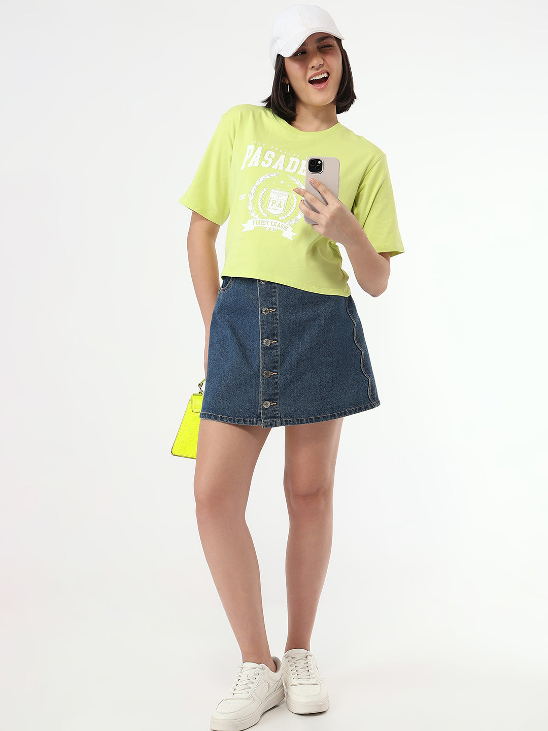Women Lime Slim Fit Crop T-Shirt