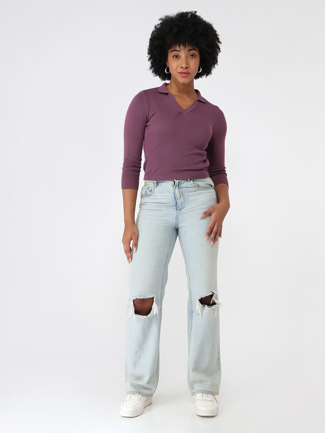 Women Muave Slim Fit Flat Knit