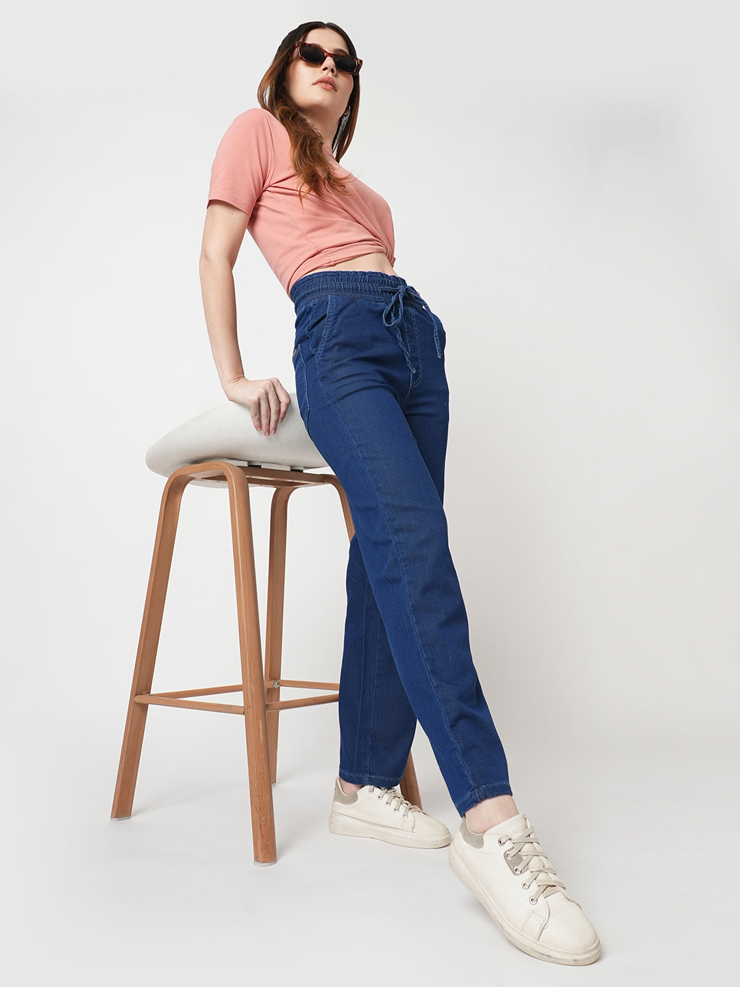 Women Blue High-Rise Joggers