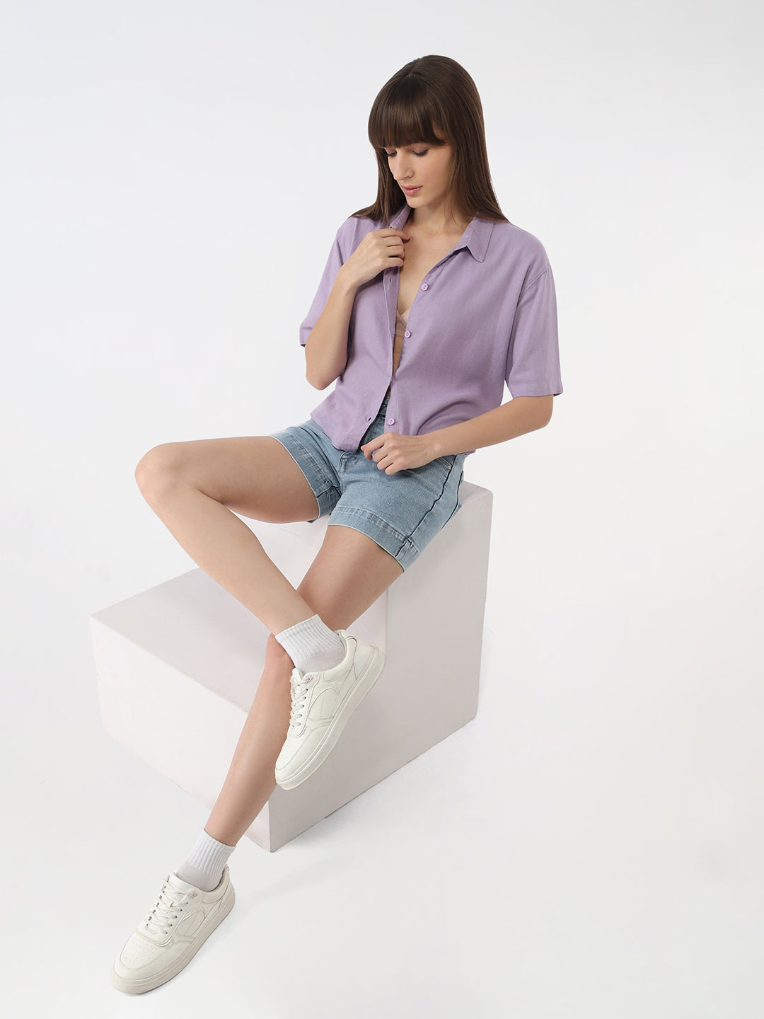 Women Lilac Slim Crop Shirt
