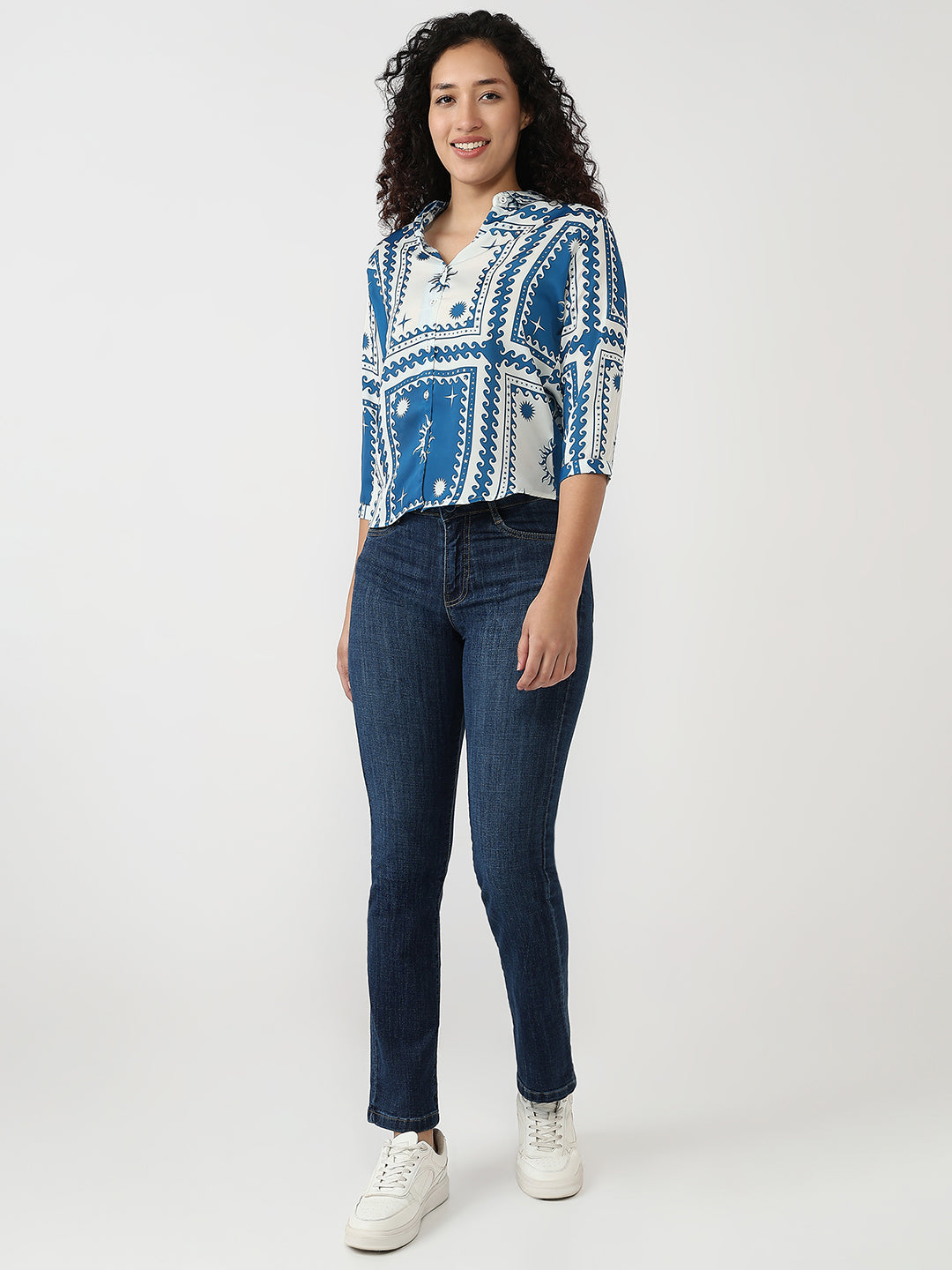 Women Blue/White Slim Shirt