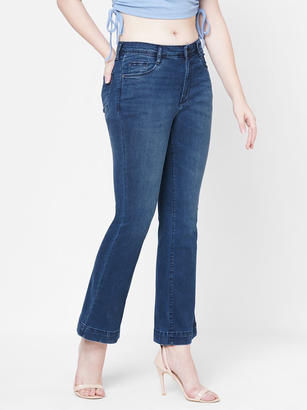 Women Dark Blue High-Rise Flare Jeans