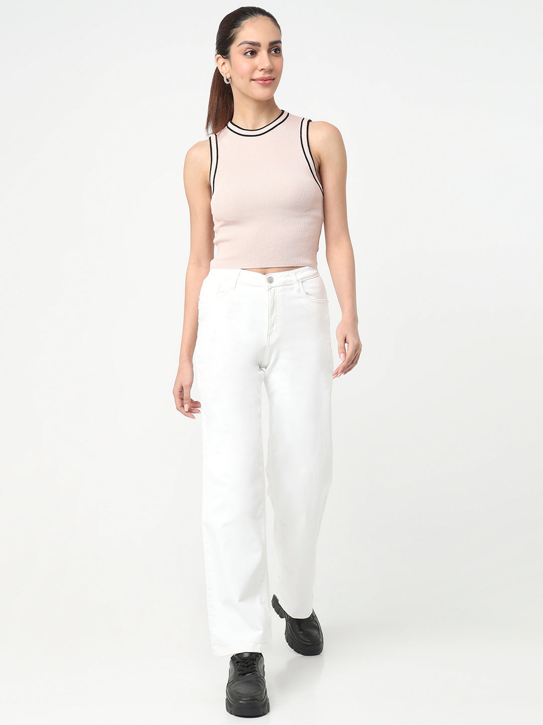 Women Beige Slim Flat Knit