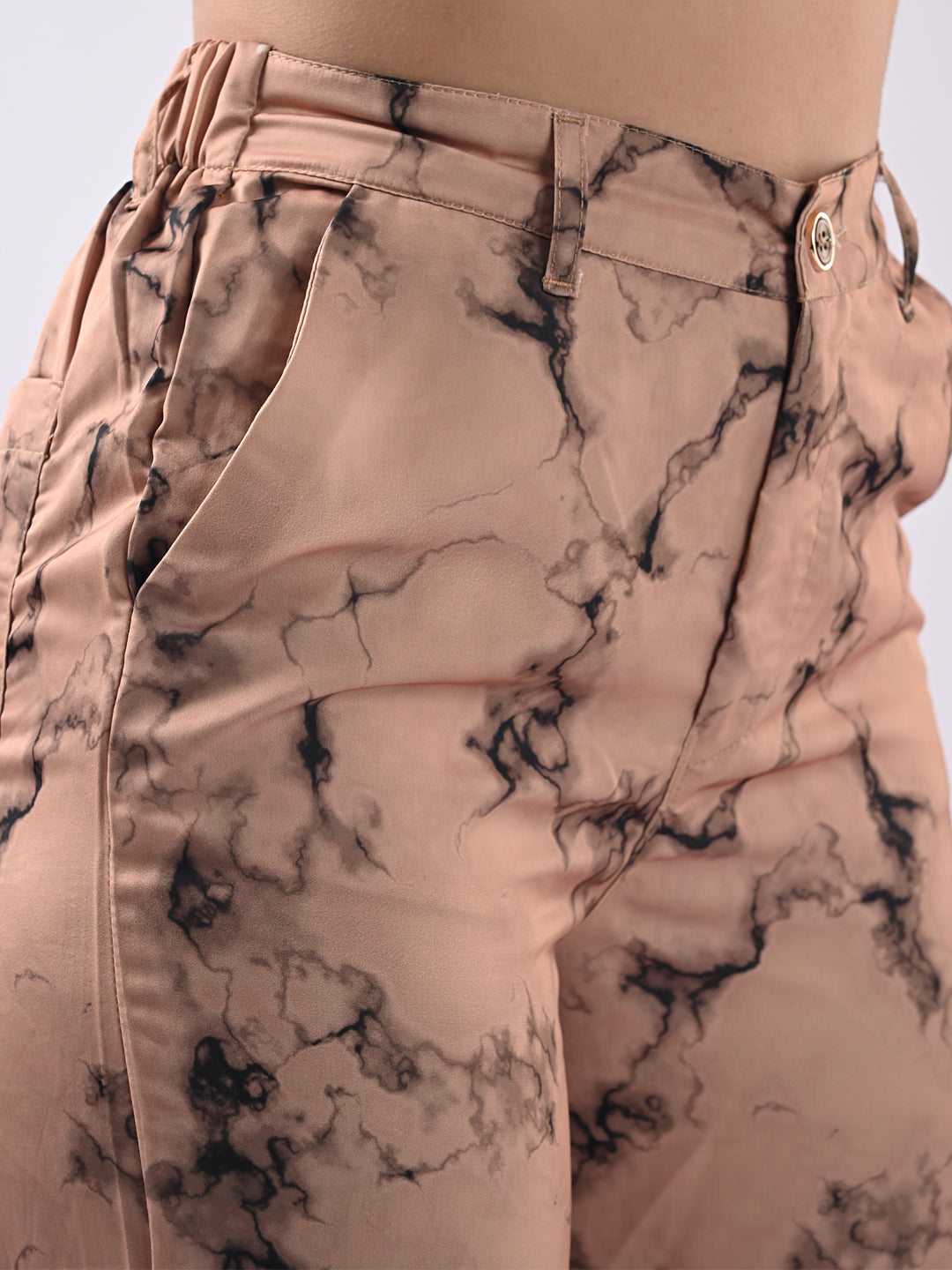 Women Marble Print Loose Straight Fit Pants