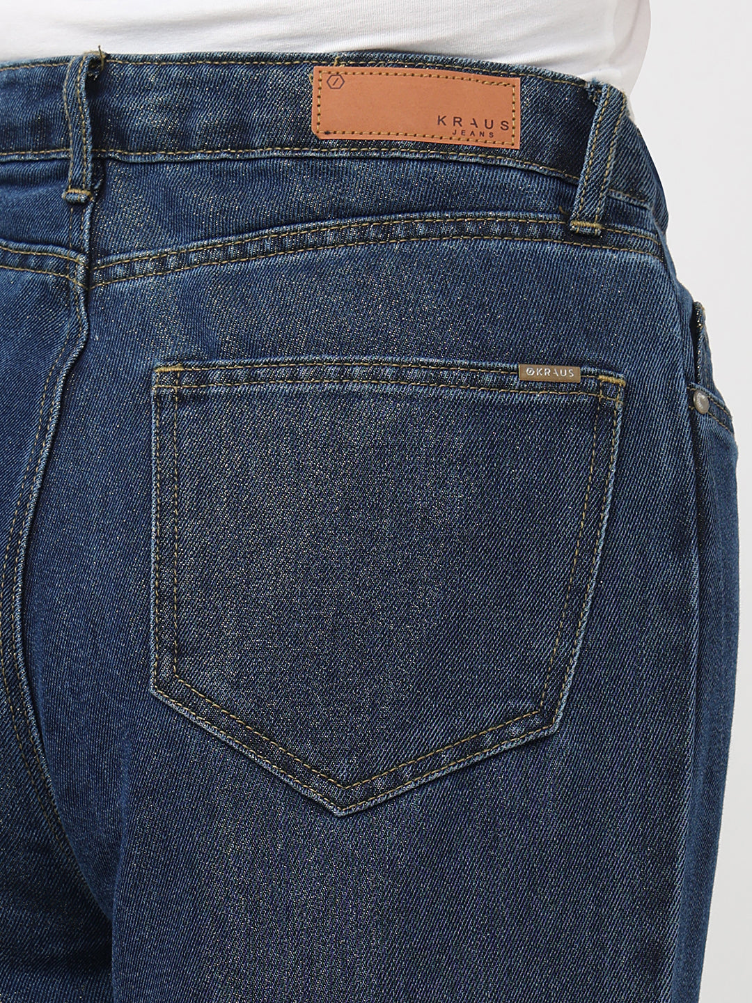 Women Dark Blue High-Rise Wide Leg Shimmer Jeans