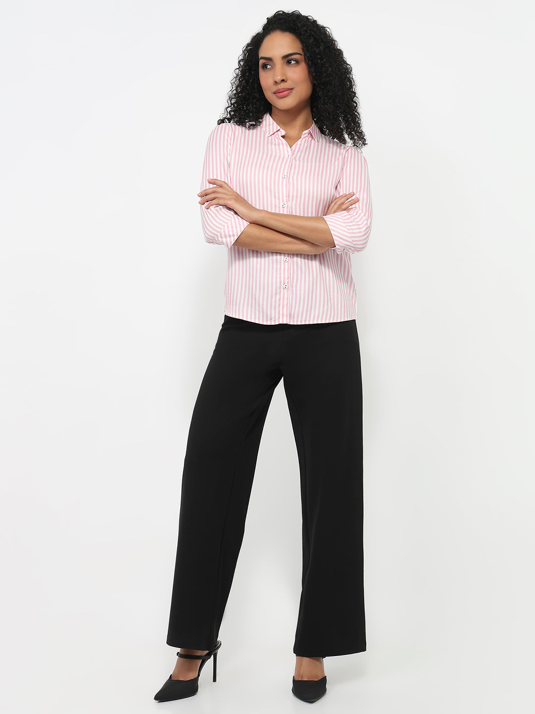 Women Pink/White Striped Shirt