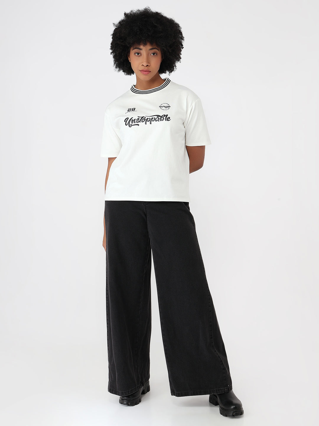 Women White Slim Fit Oversized T-Shirt