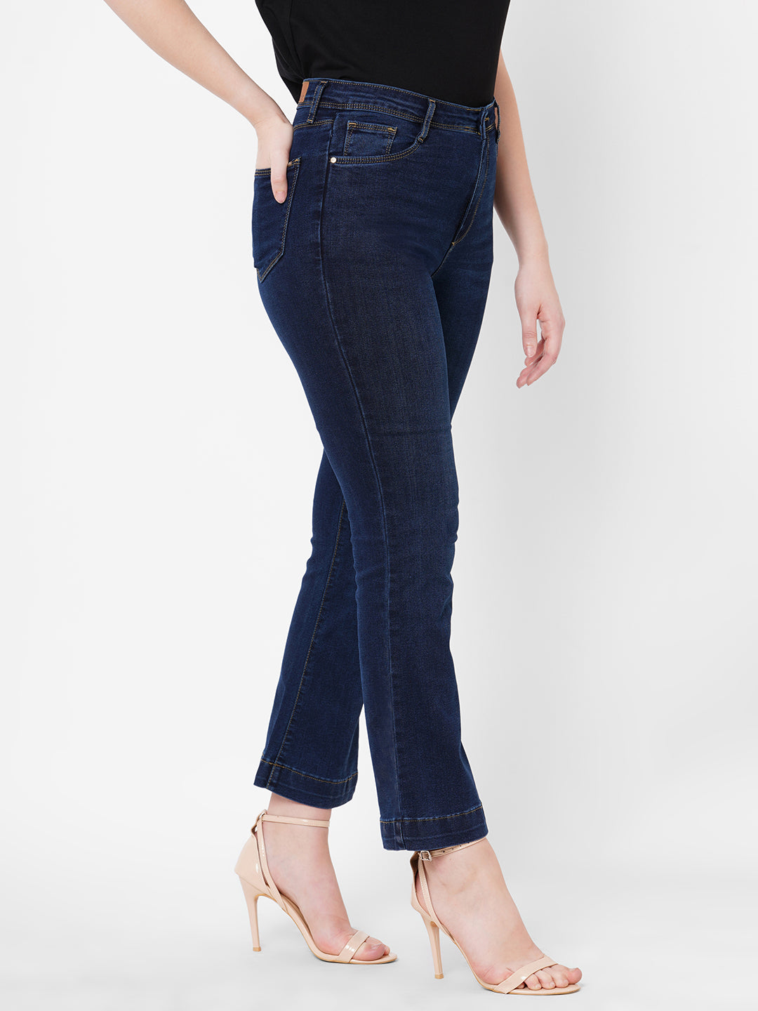 Women Navy High-Rise Mini Flare Jeans