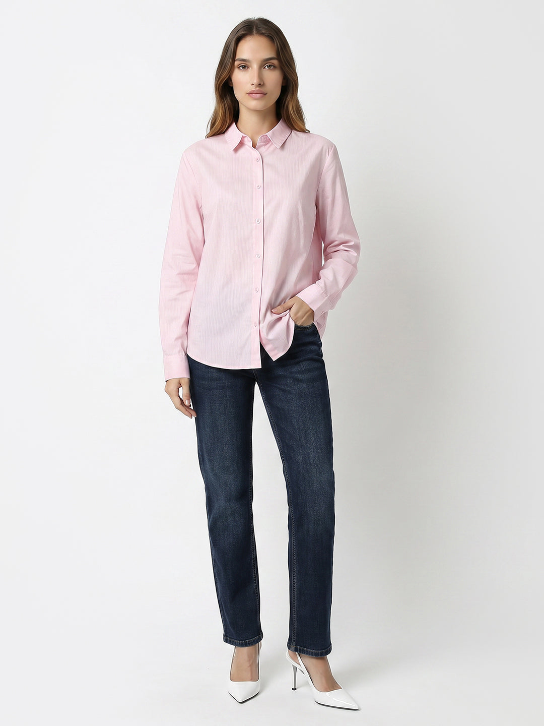 Women Pink Stripe Shirt