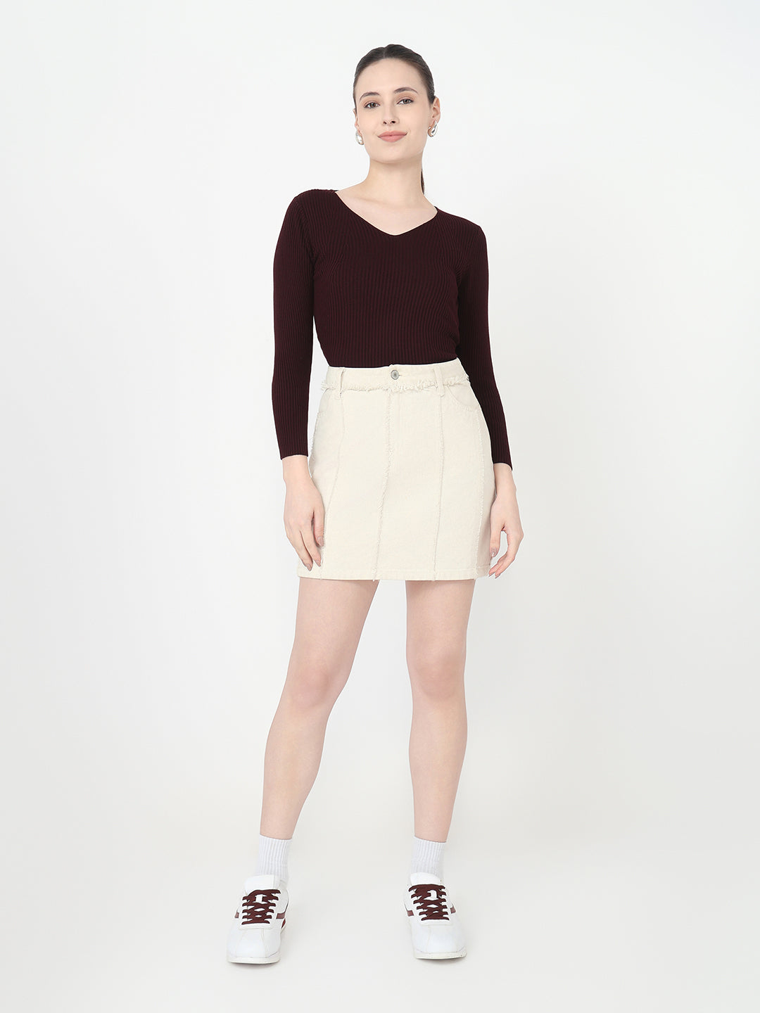 Women Wine Slim Fit Flat Knit