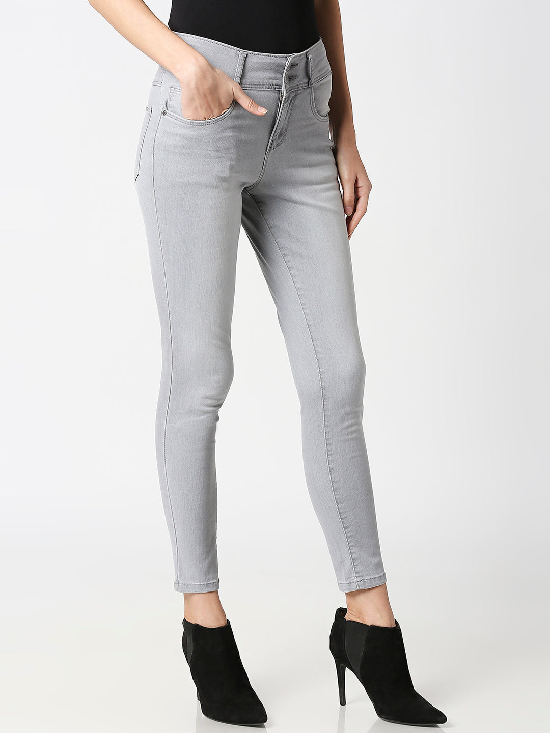 Women Grey High-Rise Skinny Jeans