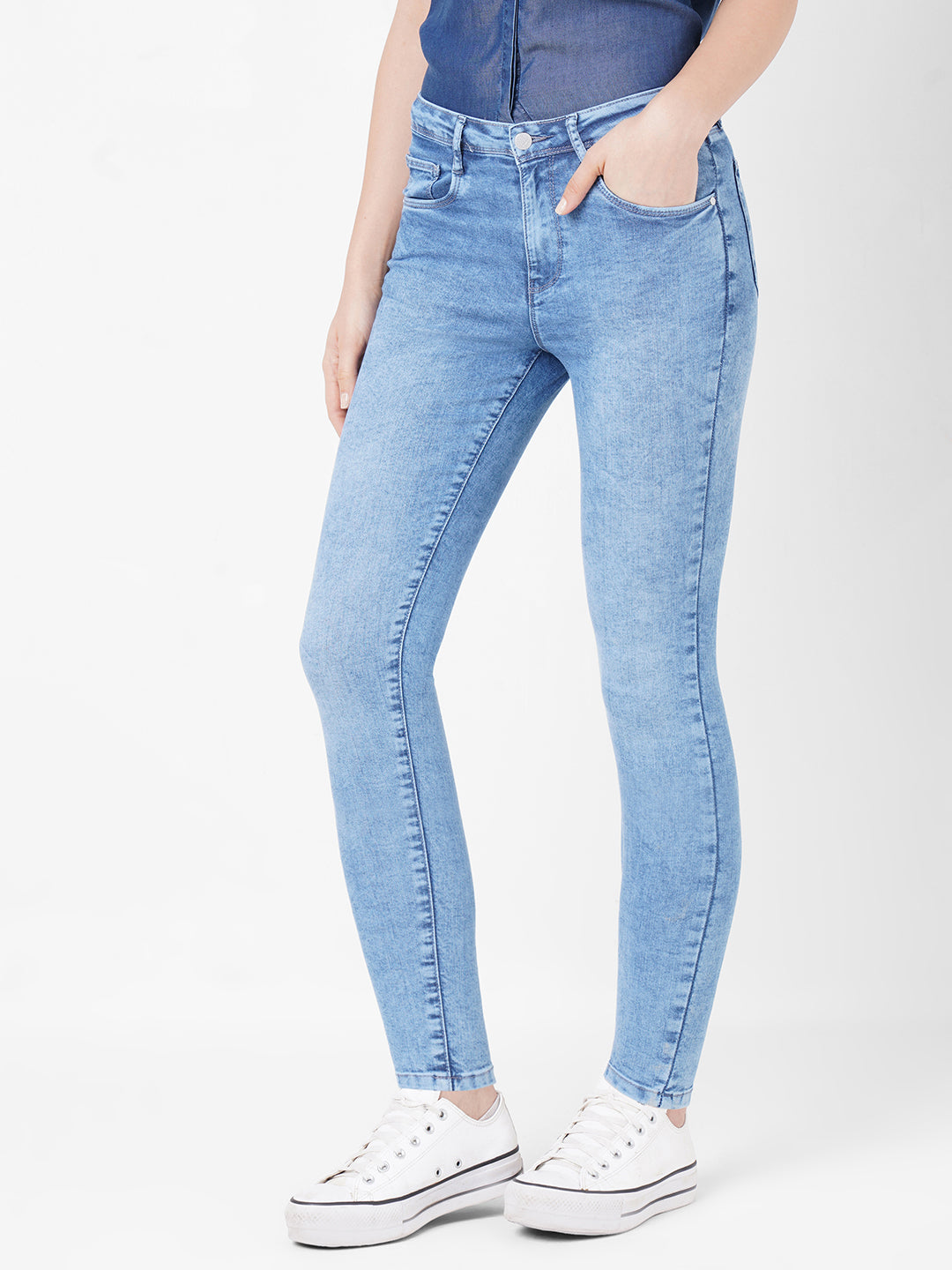 Women Light Blue High-Rise Skinny Jeans