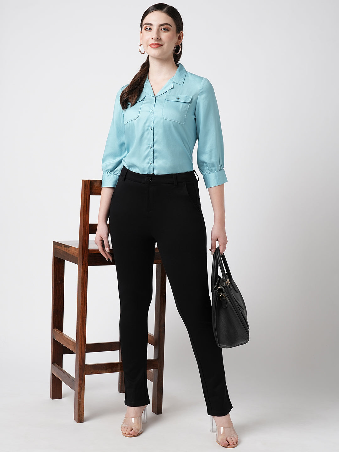 Women Black Mid-Rise Straight Fit Treggings
