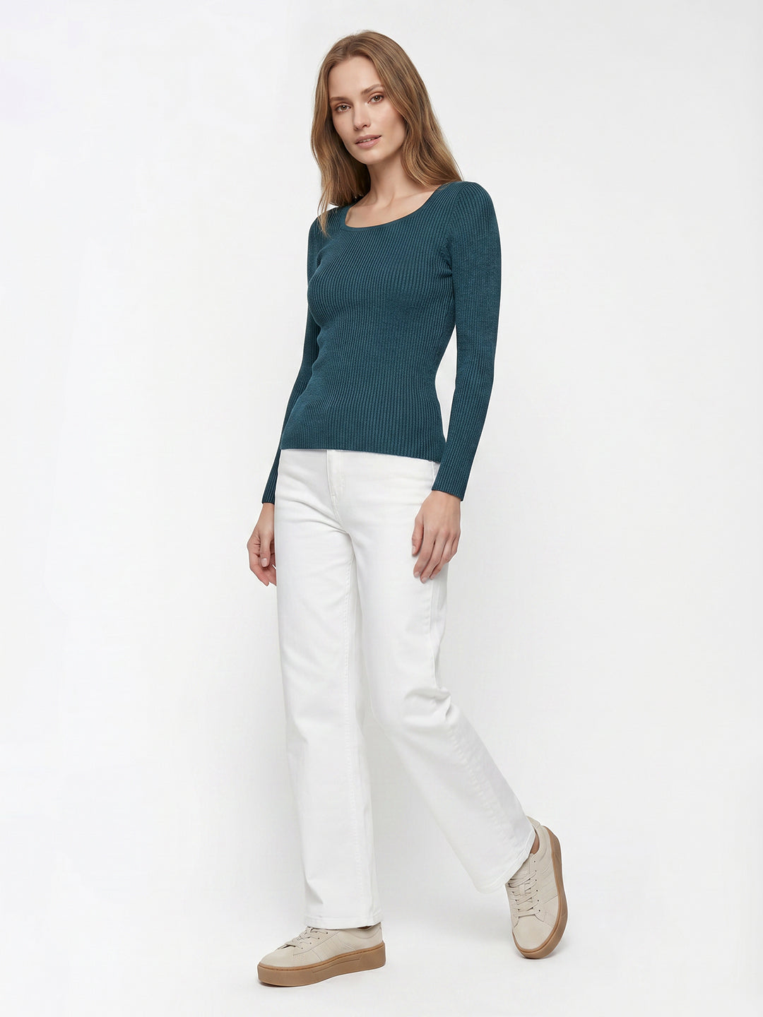 Women Teal Flat Knit