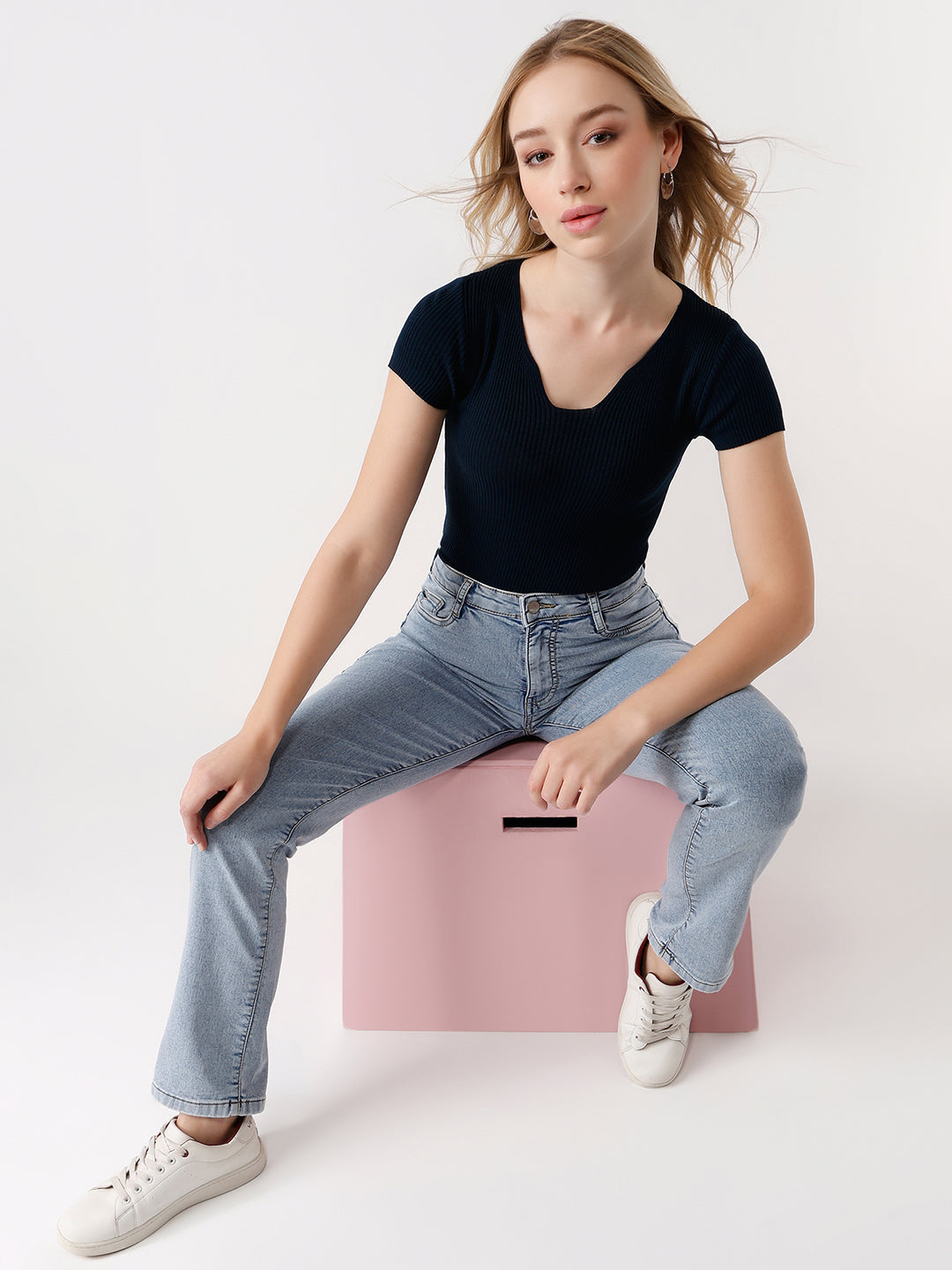 Women Ribbed Flat Knit Top