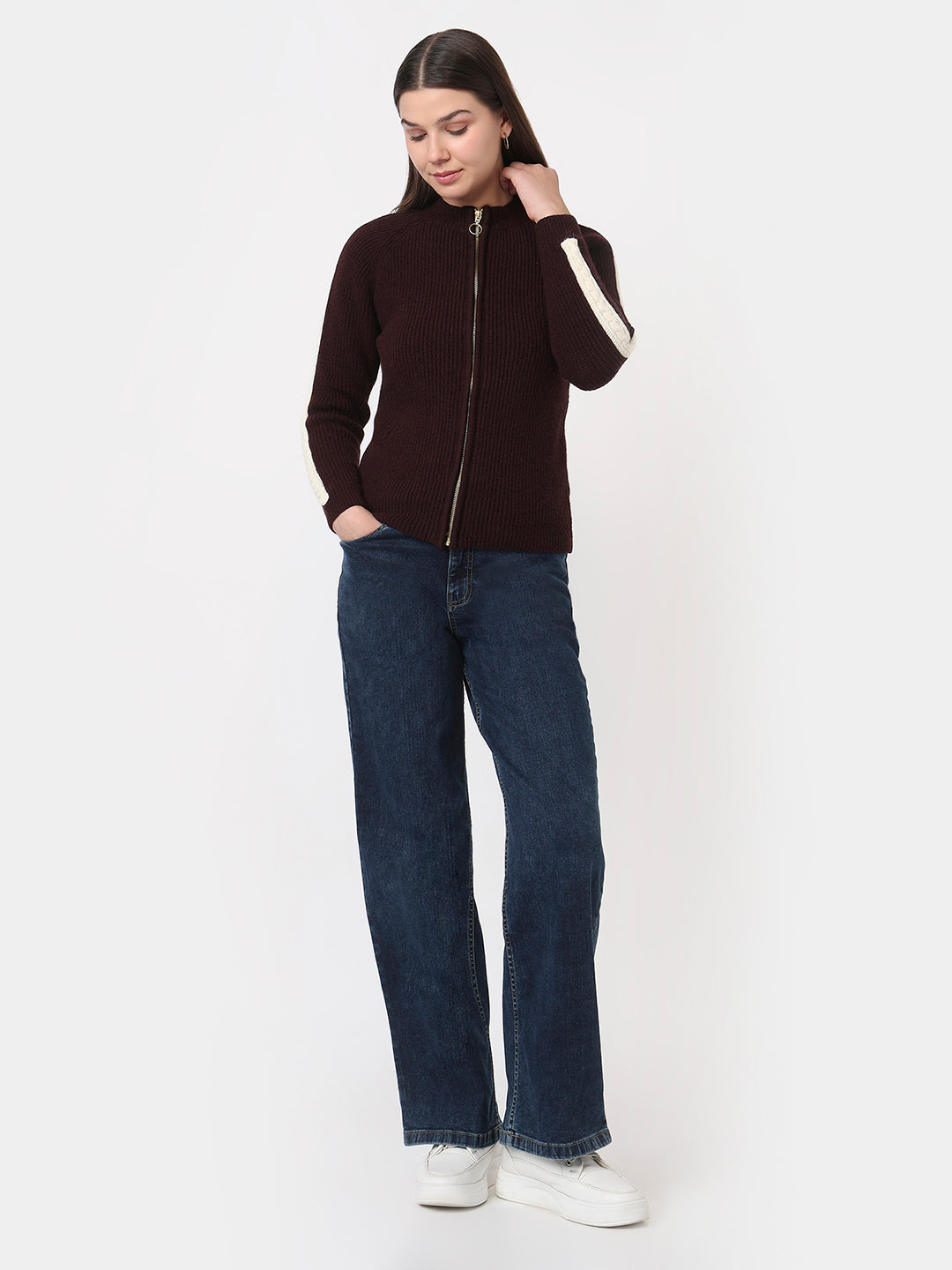 Women Wine Slim Fit Sweater