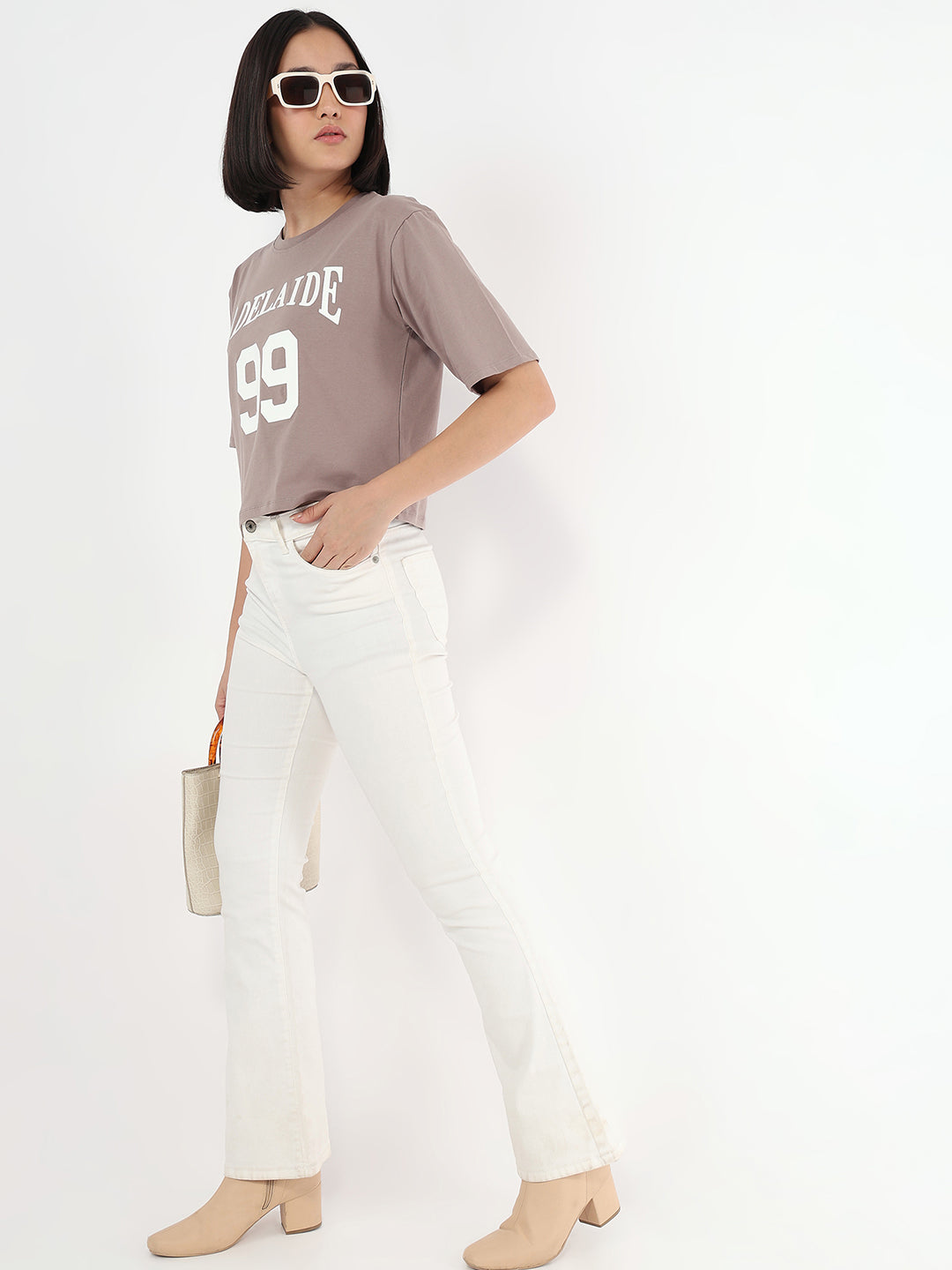 Women Oyster Slim Fit Crop T-Shirt