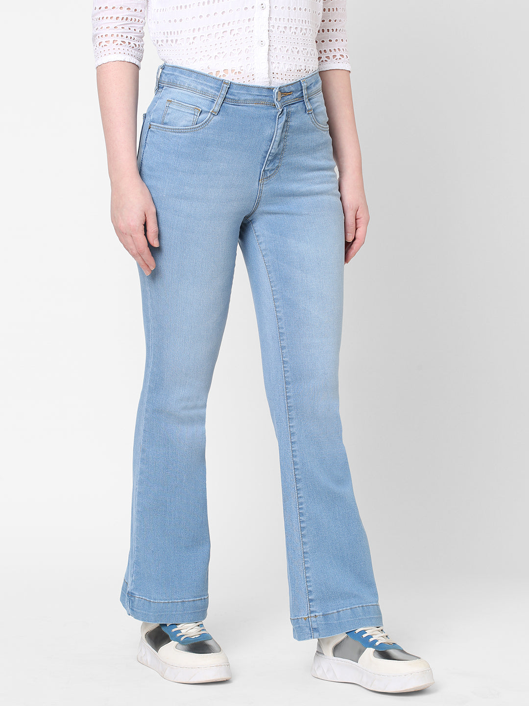 Women Light Blue High-Rise Flare Jeans