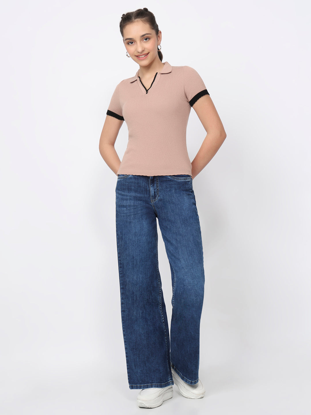 Women Beige Flat Knit