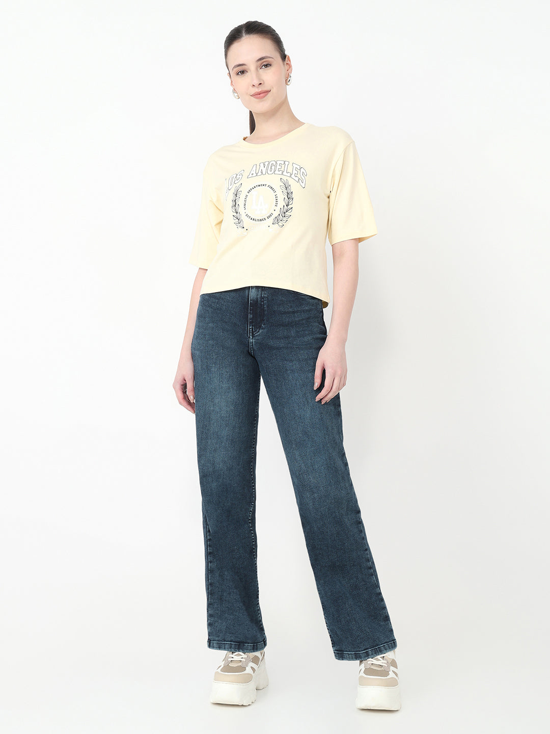 Women Graphic Crop Slim Fit Tees