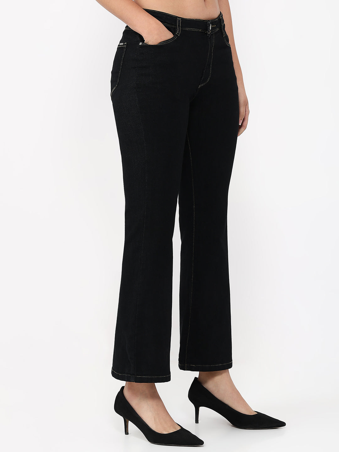 Women Black High-Rise Wide Leg Jeans