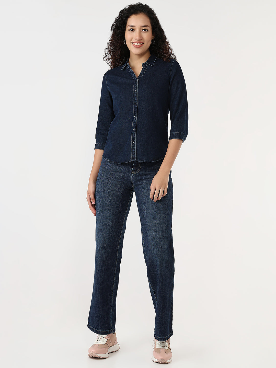 Women Dark Blue Slim Shirt