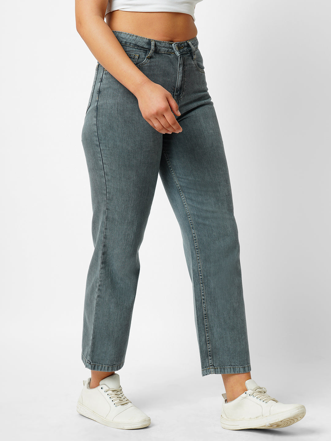 Women Grey High-Rise Loose Straight Jeans