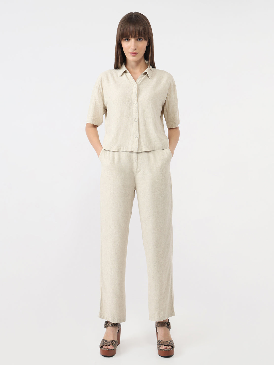 Women Light Natural Slim Crop Shirt