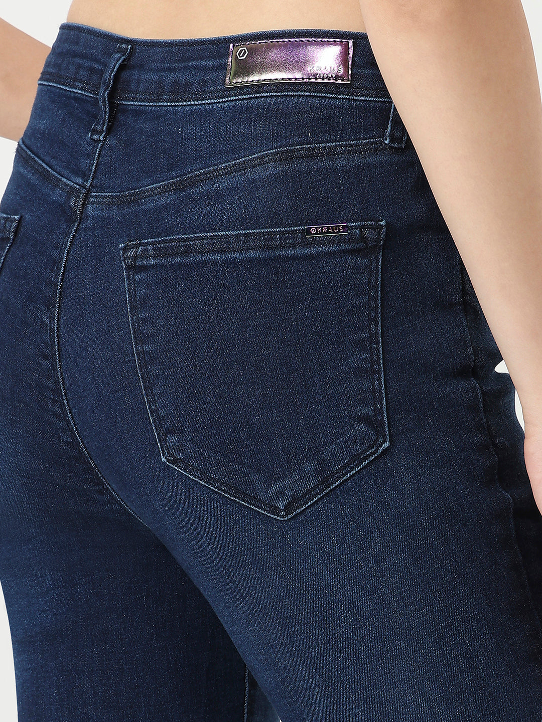 Women Dark Blue Mini Flare Jeans