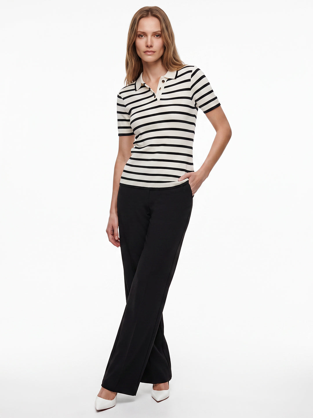 Women Black/White Stripe Flat Knit