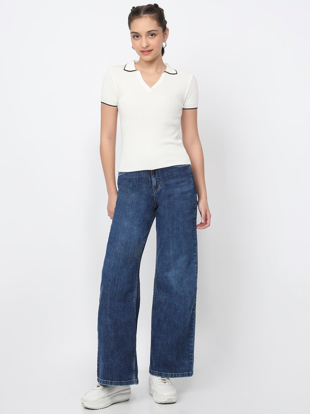 Women Off White Slim Fit Flat Knit