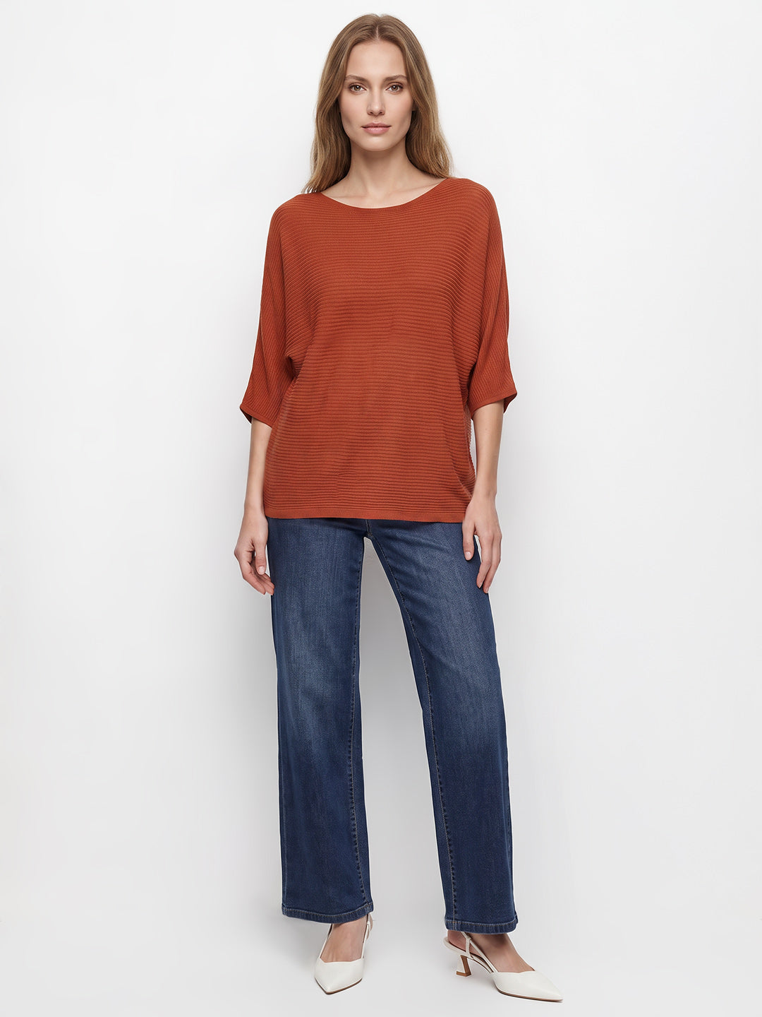 Women Burnt Orange Batsleeve Top