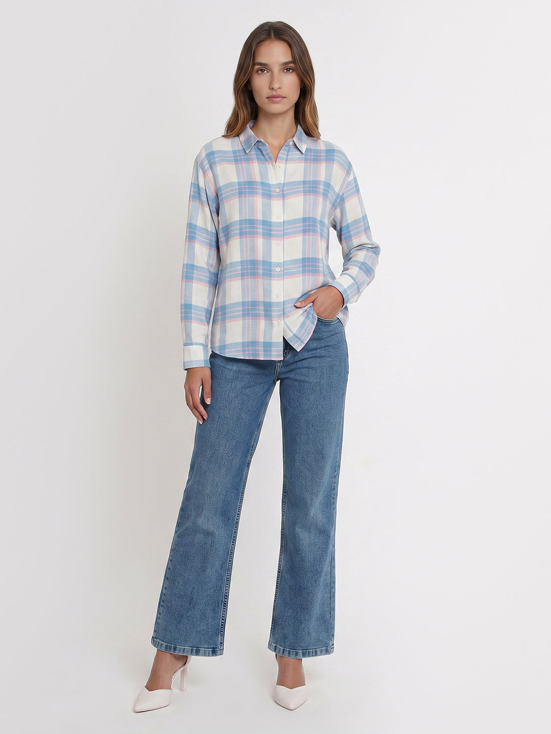 Women Blue/White Checks Shirt
