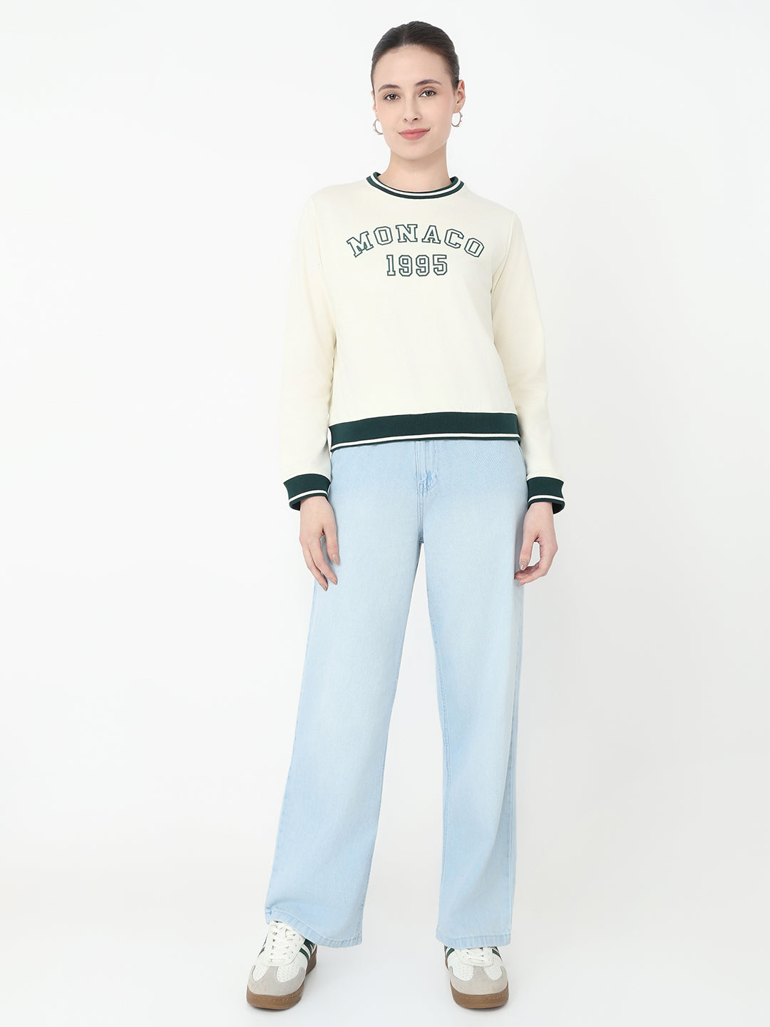 Women Ivory Slim Fit Sweatshirt