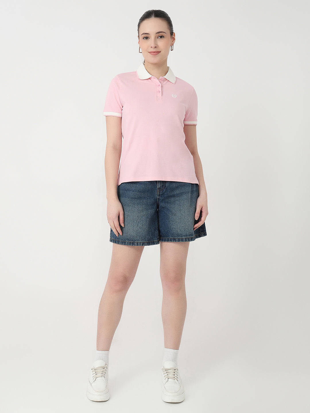Women Pink Slim Fit Polo T-Shirt