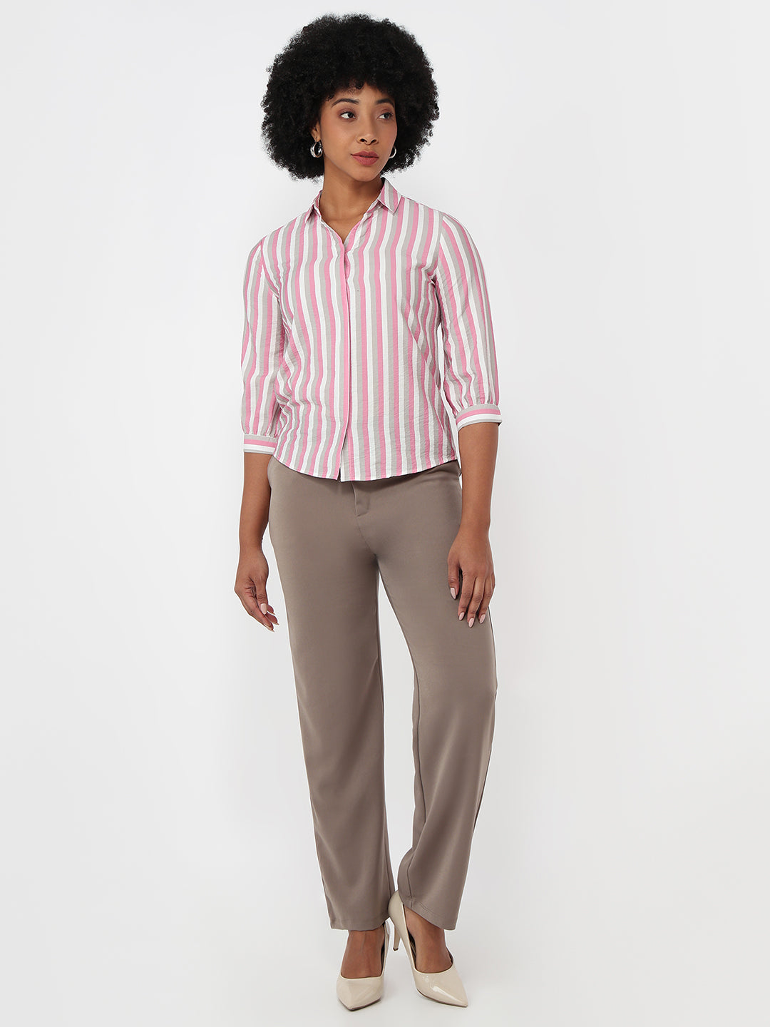 Women Pink/Cement Slim Fit Shirt