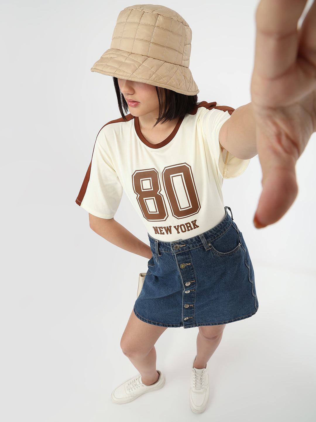 Women Ivory Slim Fit Crop T-Shirt