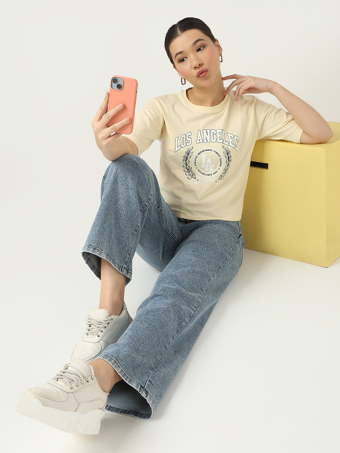 Women Graphic Crop Slim Fit Tees