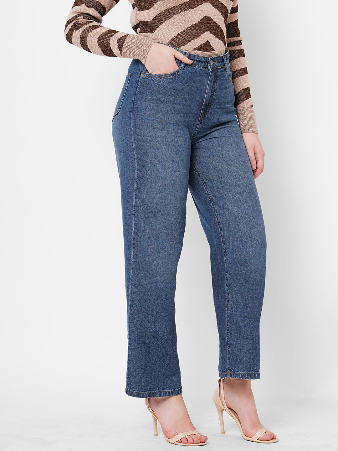 Women Blue High-Rise Wide Leg Jeans