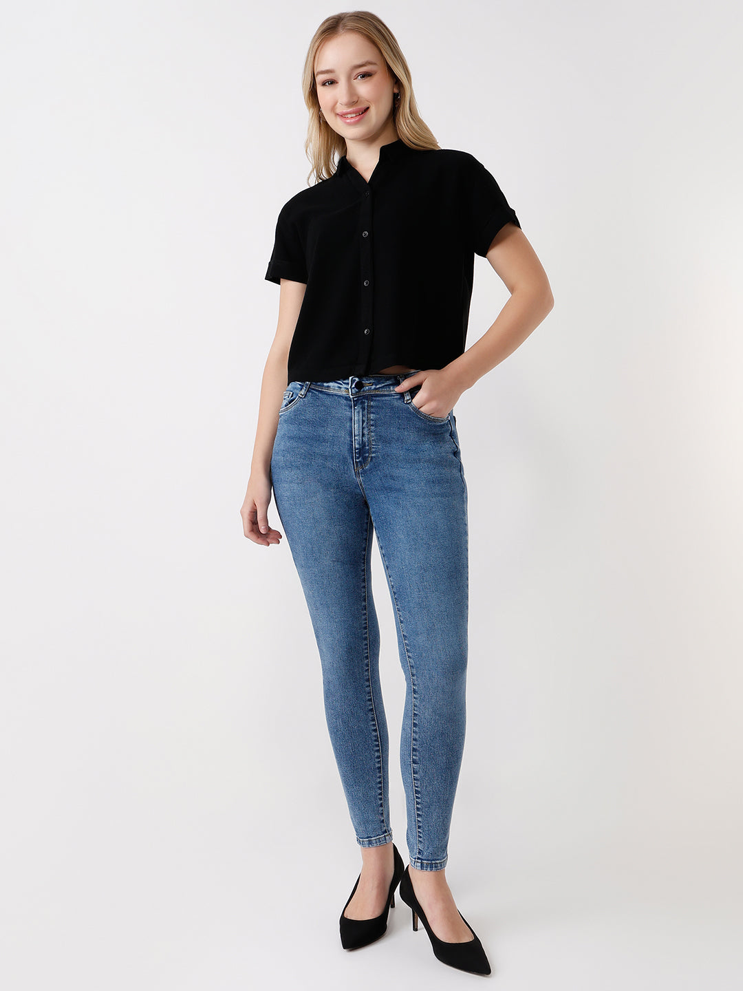 Women Slim Fit Crop Shirt