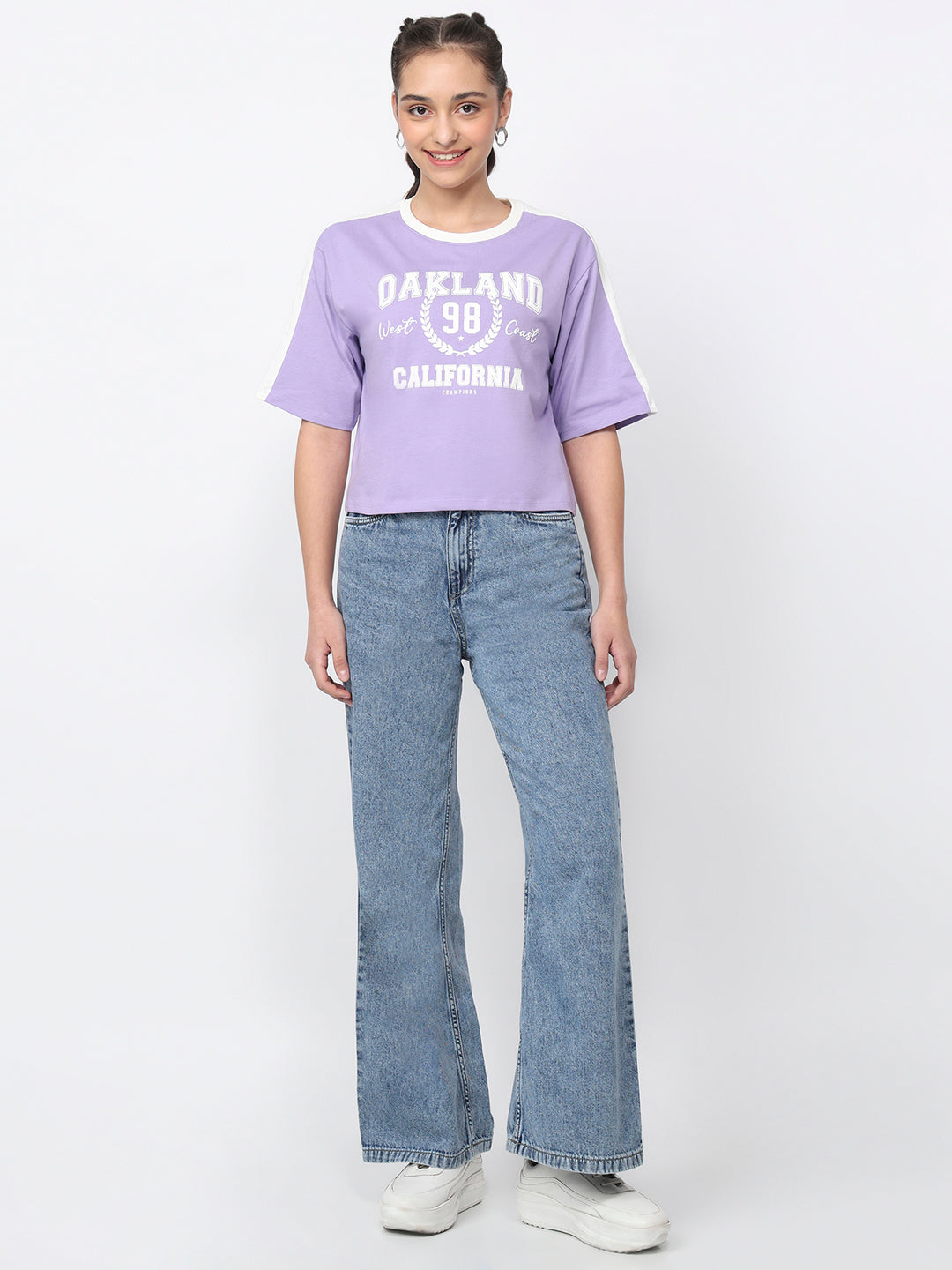 Women Lilac Graphic Crop Tees